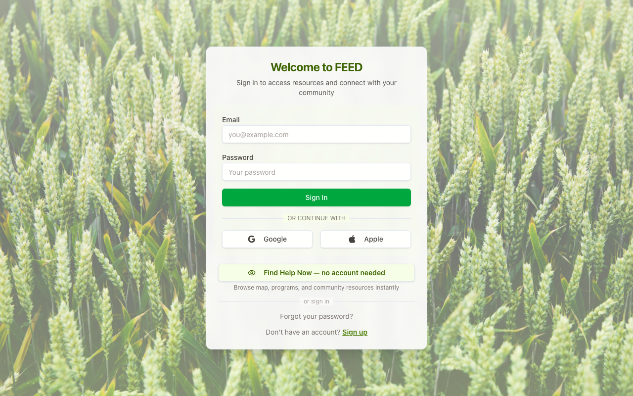 FEED vault setup screen with master password entry field
